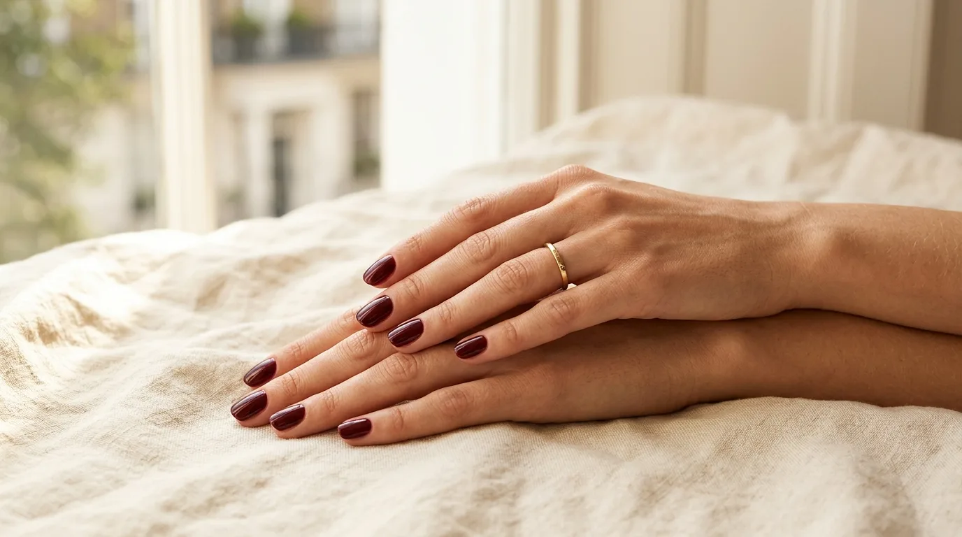 A glossy deep-red manicure, a little inspiration for your next salon visit